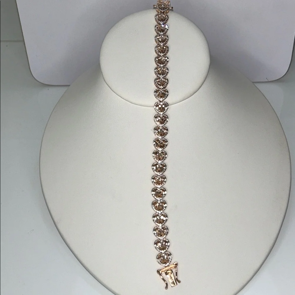 NWOT Genuine Morganite Heart Designer Line Bracelet Rose Gold Plate Sterling